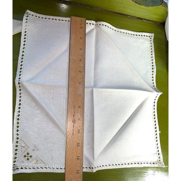 Vtg Linen Napkins Flax 12.5" Square Embroider Drawnwork Cottagecore Dining Home - Picture 3 of 9
